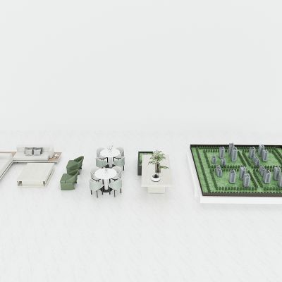 现代售楼处洽谈区，休闲沙发茶几组合，洽谈桌椅，端景台桌，电子沙盘