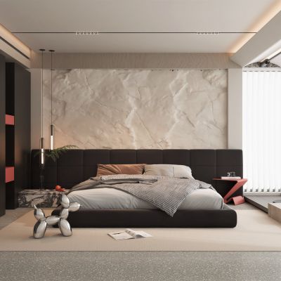 现代风格卧室，双人床