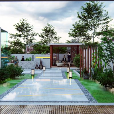 新中式风格庭院花园SU模型