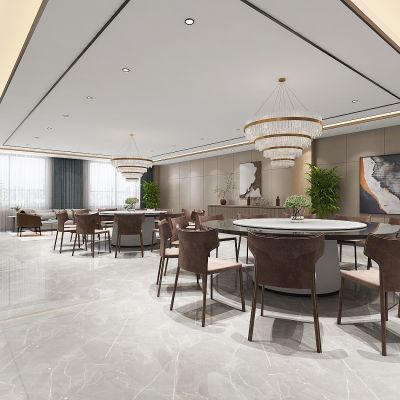 新中式餐厅，饭店餐厅，酒店餐厅，包间，包房，包厢，圆形餐桌，备餐台，沙发