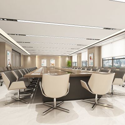现代办公会议室，大会议室，会议桌椅，会议室造型背景墙