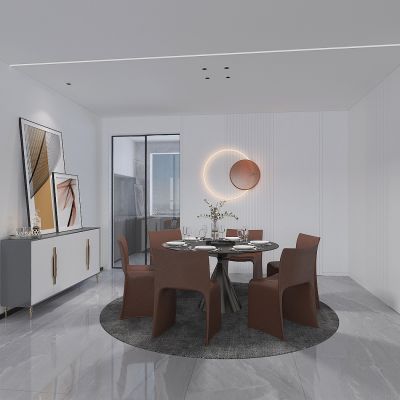 现代家居餐厅，餐边柜，备餐柜，餐桌，餐厅背景墙，厨房玻璃推拉门