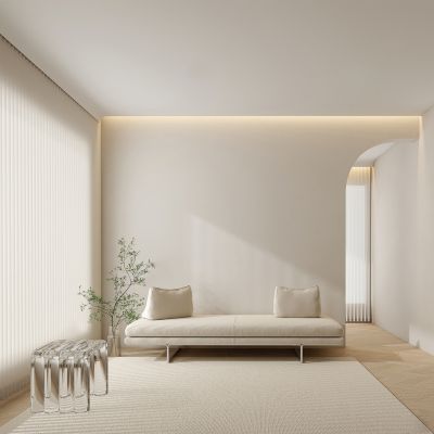 现代白色布艺多人沙发