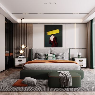 现代卧室，轻奢卧室，卧室，