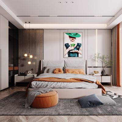 现代卧室，轻奢卧室，卧室，