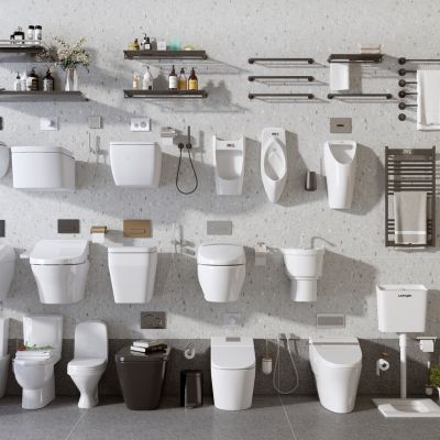 马桶_小便斗_蹲便器_卫生间摆件_洗漱用品_毛巾架3D模型