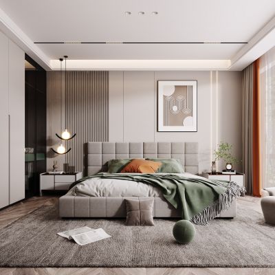现代卧室，轻奢卧室，卧室，