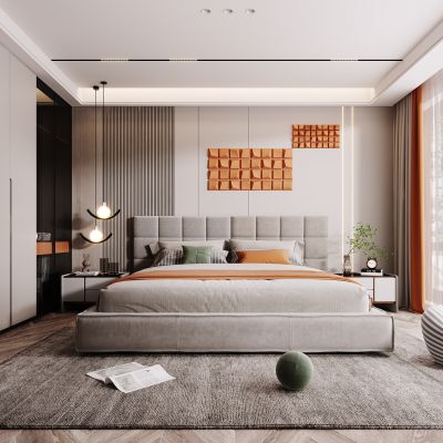 现代卧室，轻奢卧室，卧室，