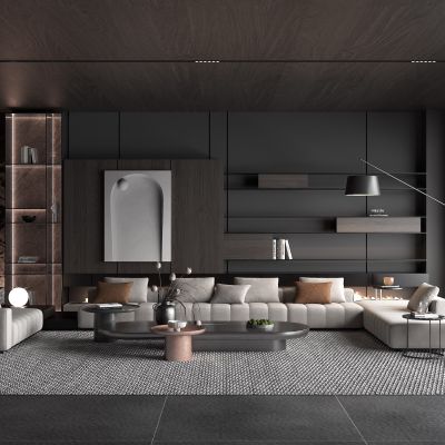 现代风格的客厅，沙发，茶几