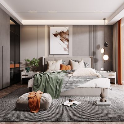 现代卧室，轻奢卧室，卧室，