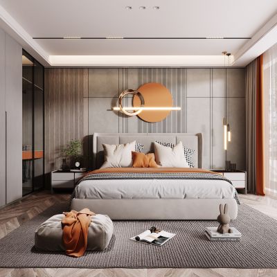 现代卧室，轻奢卧室，卧室，