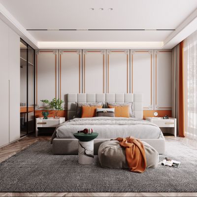 现代卧室，轻奢卧室，卧室，