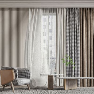 现代窗帘 休闲椅 茶几