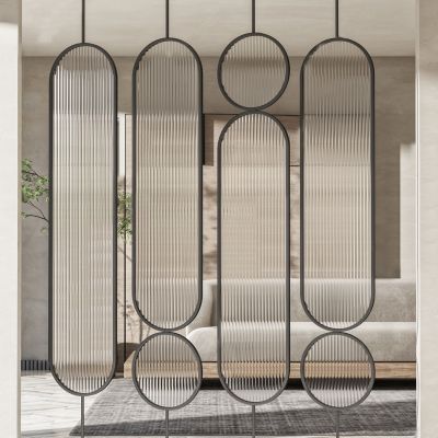 现代条纹玻璃屏风隔断