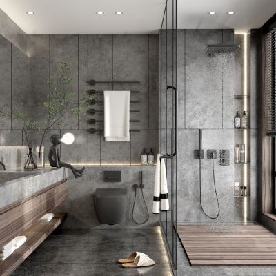 现代卫生间 淋浴房 浴室柜