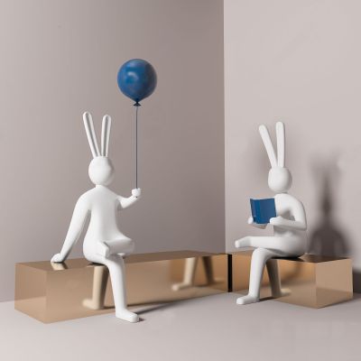 现代雕塑 兔子雕塑 气球 书