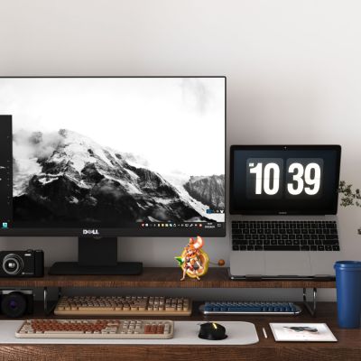 现代桌搭电脑显示器键盘办公用品陈设品