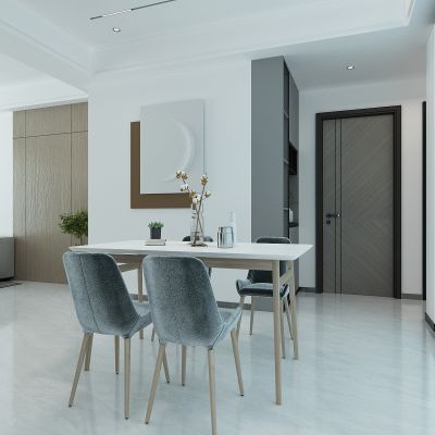 现代客餐厅，餐桌椅，过道酒柜，推拉门酒柜，隐形门，沙发