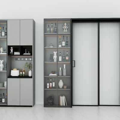 现代轻奢酒柜，储物柜，展示柜，玻璃门酒柜，厨房长虹玻璃推拉门酒柜3D模型