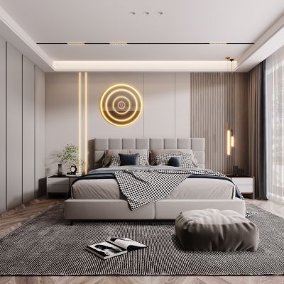 现代卧室，轻奢卧室，卧室，