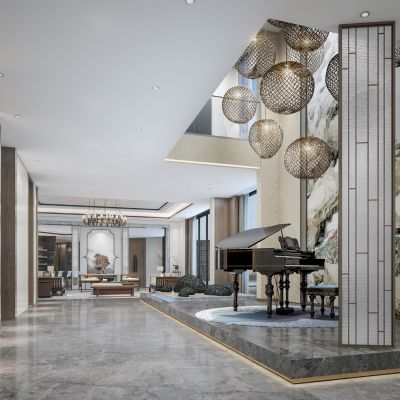 新中式别墅电梯厅过道