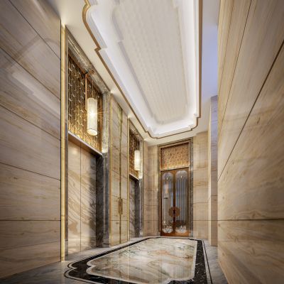 现代奢华酒店电梯厅3D模型