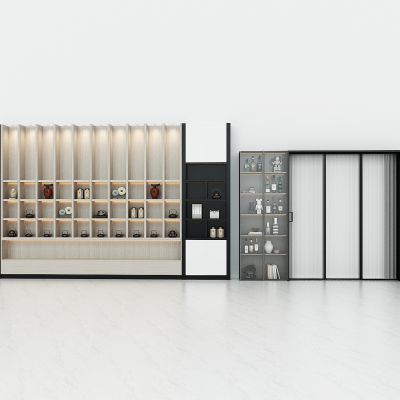 现代茶室茶柜，展示柜，储物柜，厨房推拉门酒柜，门边柜，玻璃门酒柜