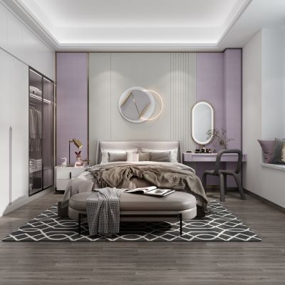 现代简约卧室女儿房紫色调