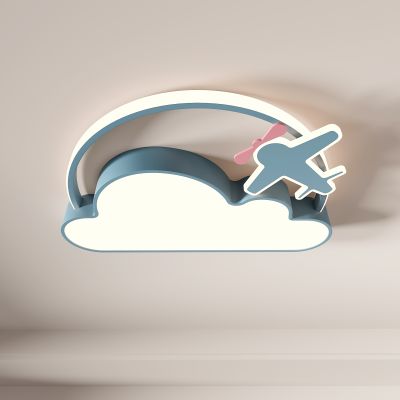 现代儿童吸顶灯 卡通吸顶灯 男童女童卧室吸顶灯 圆形 飞机 云朵 吸顶灯