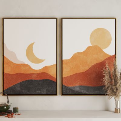 现代日月群山艺术挂画