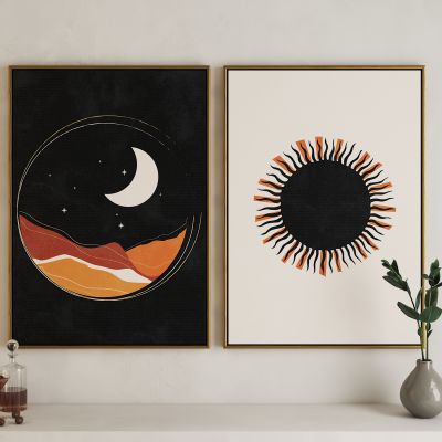 现代日月组合艺术挂画