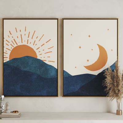 现代日月群山艺术挂画