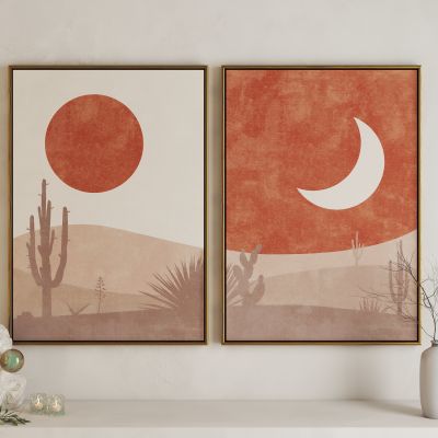 现代日月群山艺术挂画