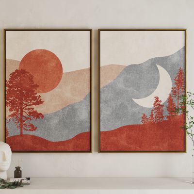 现代日月群山艺术挂画