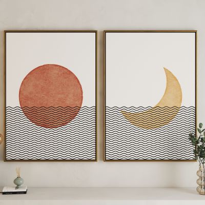 现代日月组合艺术挂画