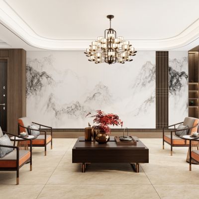 新中式岩板客厅