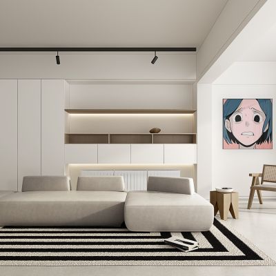 奶油风原木风现代简约客厅