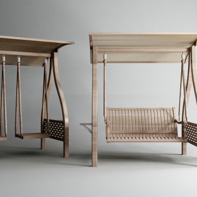 现代实木户外秋千