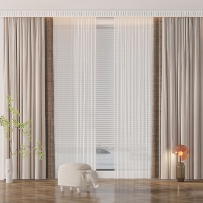 现代拼色布艺窗帘