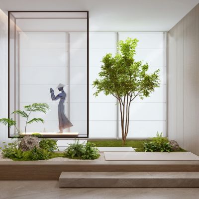 现代蕨类绿植假石景观小品