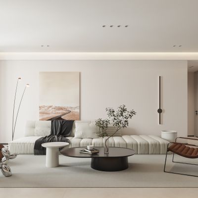 现代客餐厅，沙发茶几组合，中岛餐桌椅组合，厨房