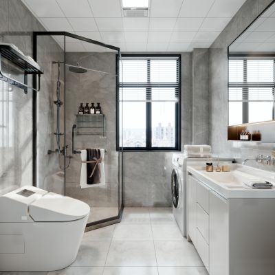 现代家居卫生间 洗衣机 洗手台