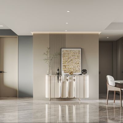 现代客餐厅，沙发茶几组合，餐桌椅组合，厨房，酒柜，备餐柜