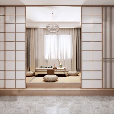 日式榻榻米茶室 茶桌椅 吊灯