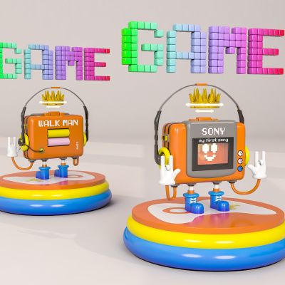 现代潮玩MP3人偶美陈摆件3D卡通