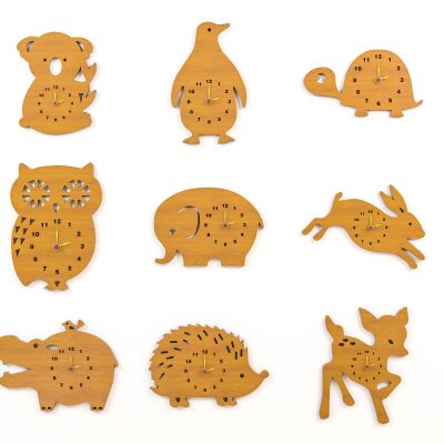 现代Q版木质动物卡通挂钟