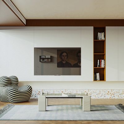 现代客厅，沙发茶几组合，电视背景