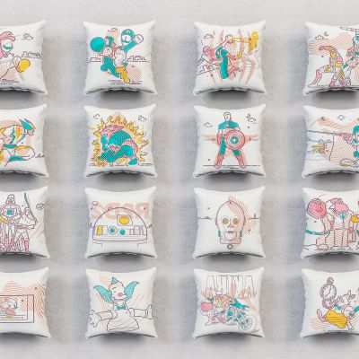 现代家居棉麻抱枕美陈摆件3D卡通
