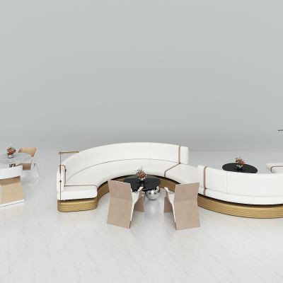 现代售楼处洽谈区沙发椅，休闲沙发桌椅，异形沙发，弧形沙发，S形沙发茶几