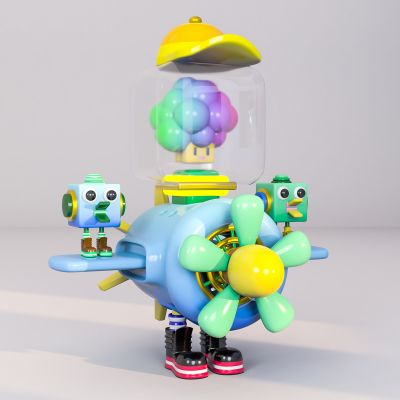 现代Q版潮玩人偶美陈摆件3D卡通